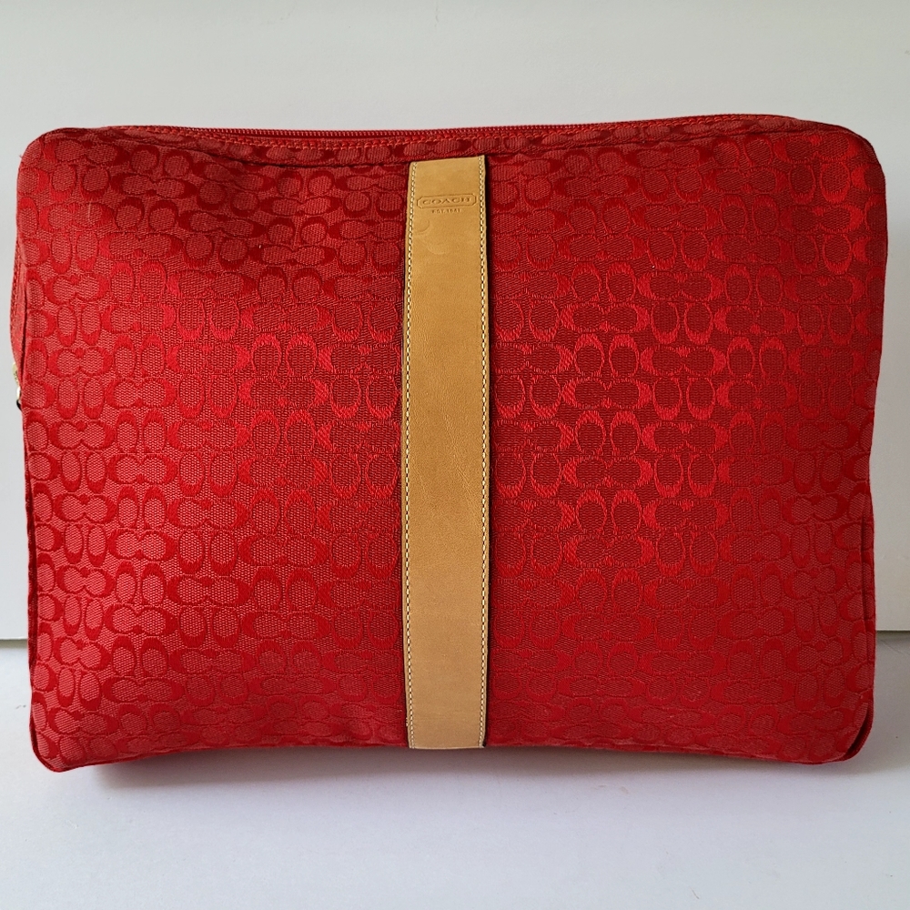 COACH Red Textured Zip Pouch Laptop Bag Vintage